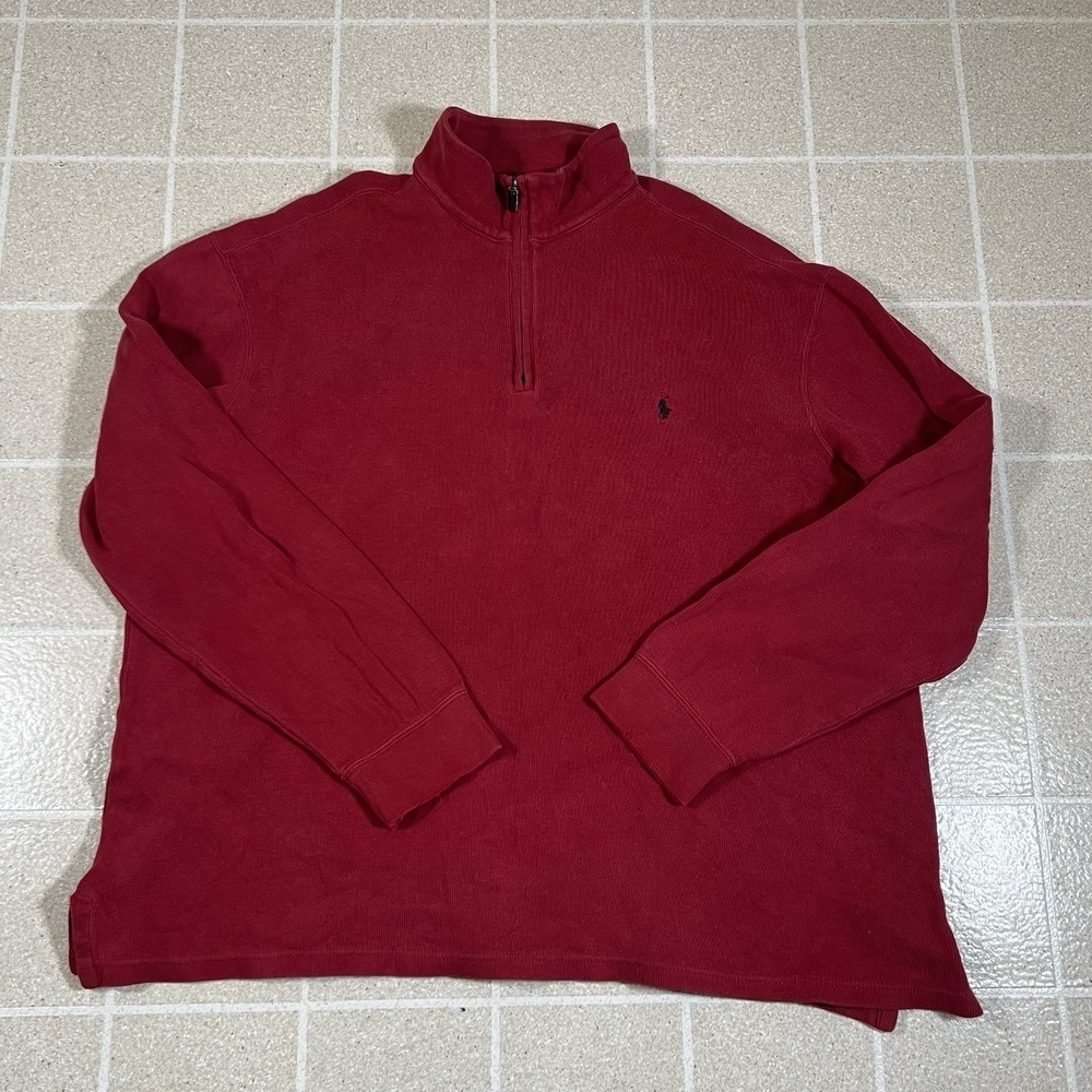 Vintage Polo Ralph Lauren Sweater Mens XL Red 1/4 Zip Knit Pullover Quarter